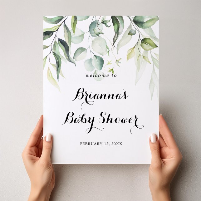 Poster Aquarelle Eucalyptus Baby shower vert Bienvenue (Créateur téléchargé)