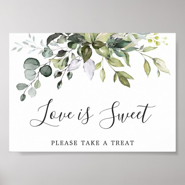 Poster Aquarelle Eucalyptus Mariage Love is Sweet Sign (Devant)