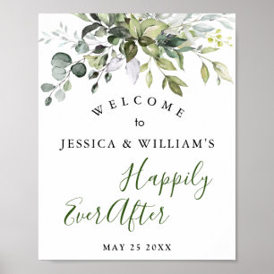Poster Aquarelle Eucalyptus Mariage vert Bienvenue