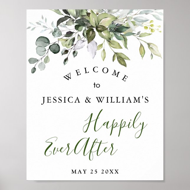 Poster Aquarelle Eucalyptus Mariage vert Bienvenue (Devant)