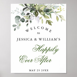 Poster Aquarelle Eucalyptus Mariage vert Bienvenue