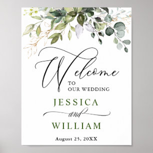 Poster Aquarelle Eucalyptus Mariage vert Bienvenue