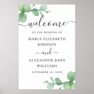 Poster Aquarelle eucalyptus script mariage bienvenue