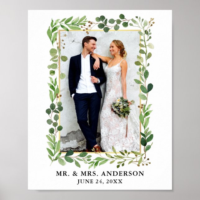 Poster Aquarelle Eucalyptus Verdure Gold Frame Photo (Devant)