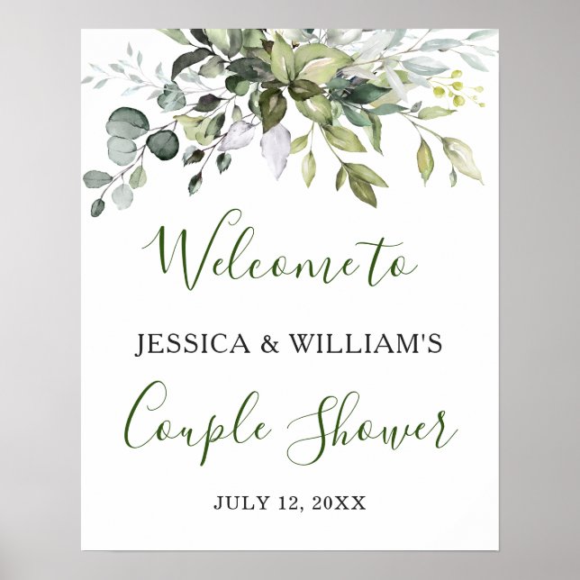 Poster Aquarelle Eucalyptus Vert Couples Douche Signal (Devant)