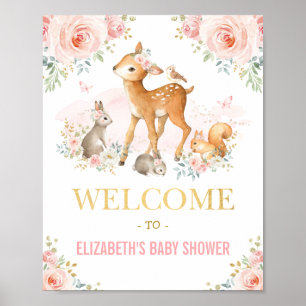 Poster Aquarelle féminine Woodland rose Floral Baby Girl