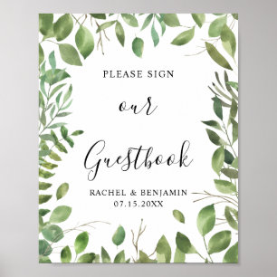 Poster Aquarelle Feuille verte Signal frontière Livre d'o
