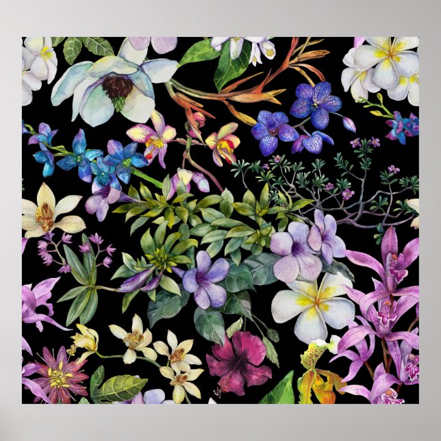 Poster Aquarelle Feuilles tropicaux : Motif transparent (Devant)
