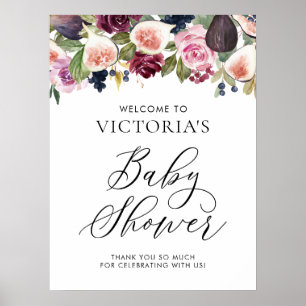 Poster Aquarelle Figes Floral Baby shower d'automne Bienv