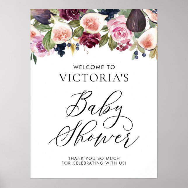 Poster Aquarelle Figes Floral Baby shower d'automne Bienv (Devant)