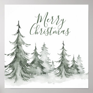 Poster Aquarelle Fir Trees hiver, fête de Noël