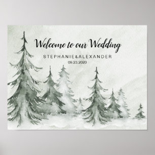 Poster Aquarelle Fir Trees Mariage d'hiver
