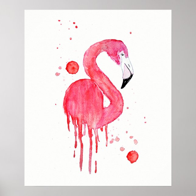Poster Aquarelle Flamant rose rose (Devant)