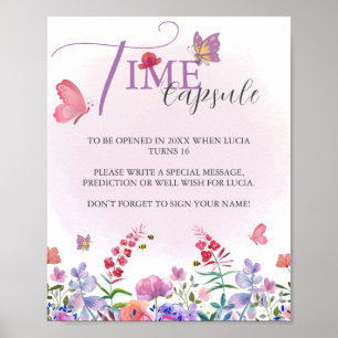Poster Aquarelle Fleur sauvage premier anniversaire heure