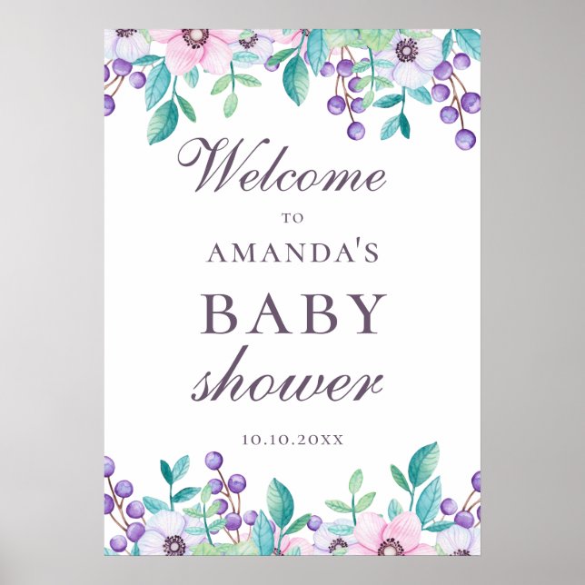 Poster Aquarelle fleurie jardin baby shower accueil (Devant)