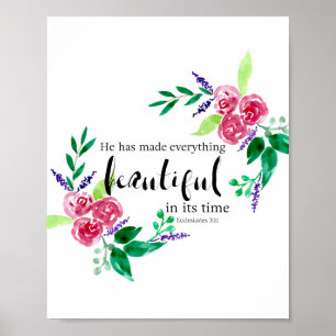 Poster Aquarelle Fleurs Bible Citation Calligraphie Chic