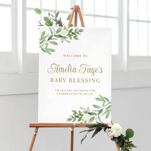 Poster Aquarelle Fleurs Blanches et Bénédiction de Bébé a