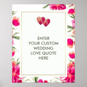 Poster Aquarelle Fleurs Mariage Personnalisé Aimer Citati