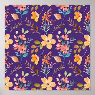 Poster Aquarelle Fleurs ornementales