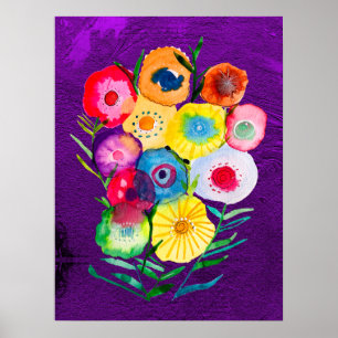 Poster Aquarelle fleurs violettes fleuries florales