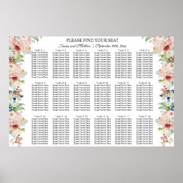 Poster Aquarelle Floral 18 Tables Siège Mariage