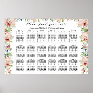 Poster Aquarelle Floral 18 Tables Siège Mariage