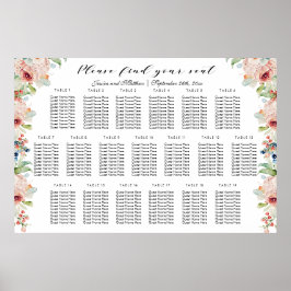 Poster Aquarelle Floral 19 Tables Siège Mariage