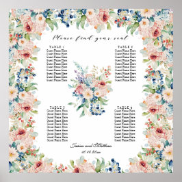Poster Aquarelle Floral 4 Tables Siège Mariage