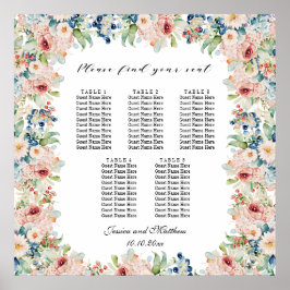 Poster Aquarelle Floral 5 Tables Siège Mariage