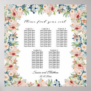 Poster Aquarelle Floral 5 Tables Siège Mariage