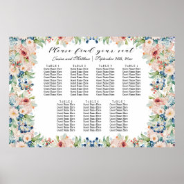 Poster Aquarelle Floral 7 Tables Siège Mariage