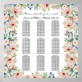 Poster Aquarelle Floral 9 Tables Siège Mariage