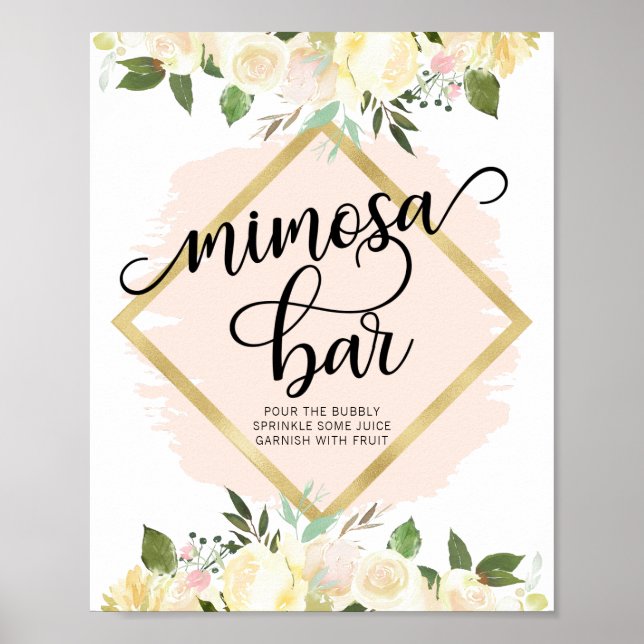 Poster Aquarelle Floral Blush Or rose MIMOSA BAR SIGNE (Devant)