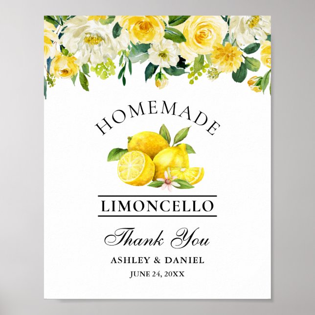 Poster Aquarelle Floral Lemons Limoncello Mariage (Devant)