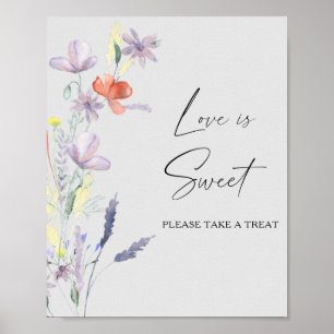 Poster Aquarelle floral love is sweet take a treat poste