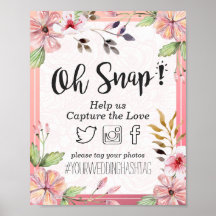 Aquarelle Floral Oh Snap Hashtag Mariage Décor