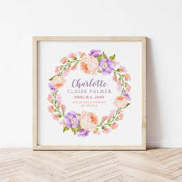 Poster Aquarelle Floral Personnalisé Baby Birth Stats