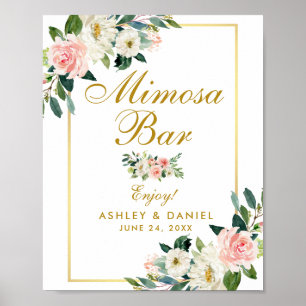 Poster Aquarelle Floral rose Mariage or Mimosa