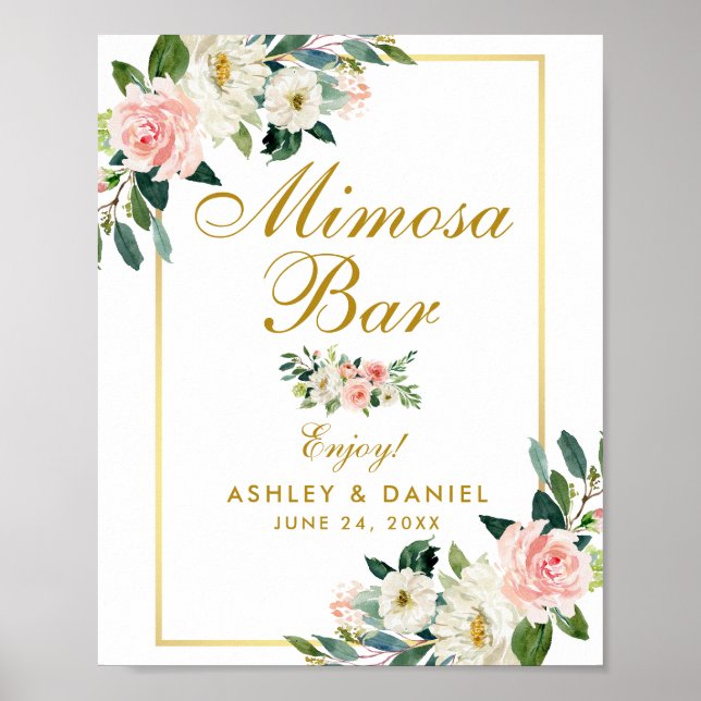 Poster Aquarelle Floral rose Mariage or Mimosa (Devant)
