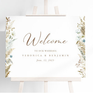 Poster Aquarelle Floral Rustique Mariage Accueil