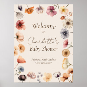 Poster Aquarelle Florale Beige Baby shower Accueil