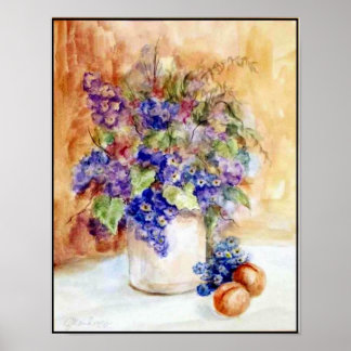 Poster aquarelle florale bleue par zaziart