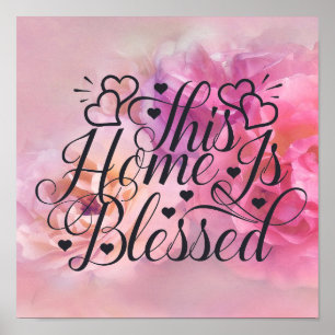 Poster Aquarelle Florale - Cette Maison Est Bénie