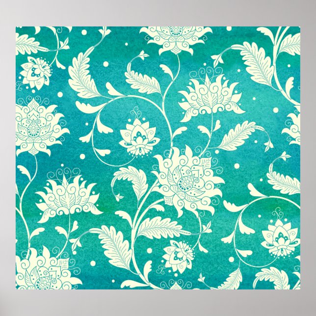 Poster Aquarelle florale de porcelaine chinoise (Devant)