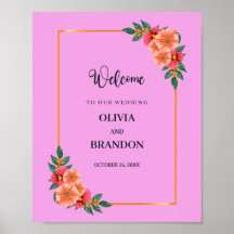 Aquarelle Florale en Mariage Gold Frame Bienvenue