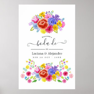 Poster Aquarelle Florale Espagne Fiesta Mariage Bienvenue