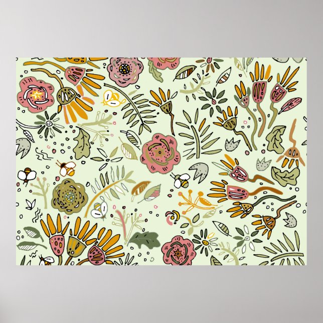 Poster Aquarelle Florale Fleurs d'abeille Élégante Modern (Devant)