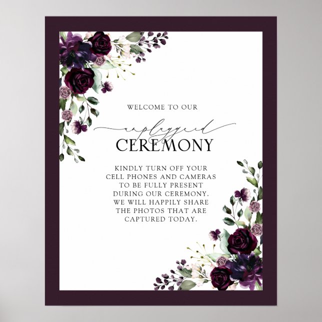 Poster Aquarelle florale mauve prune non bouchée (Devant)