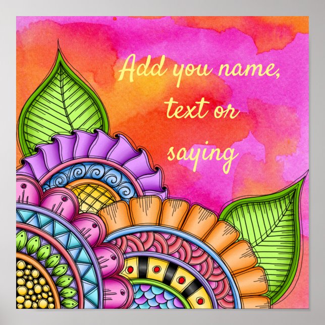 Poster Aquarelle florale moderne couleur Whimsical (Devant)