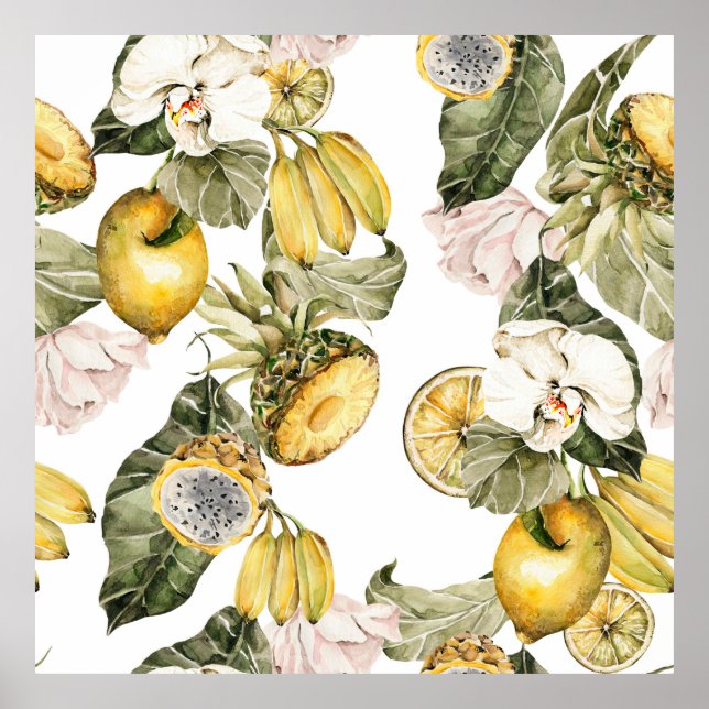 Poster Aquarelle florale motif sans couture. Main peinte  (Devant)